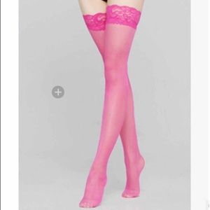 Leg Avenue Pink Lace Top Thigh-High Stockings - OS